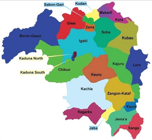Political Map of Kaduna State of Nigeria