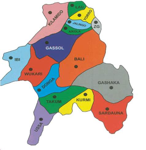 Political Map of Taraba State of Nigeria